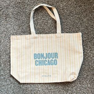 Sezane Cream and Blue Tote Bag
